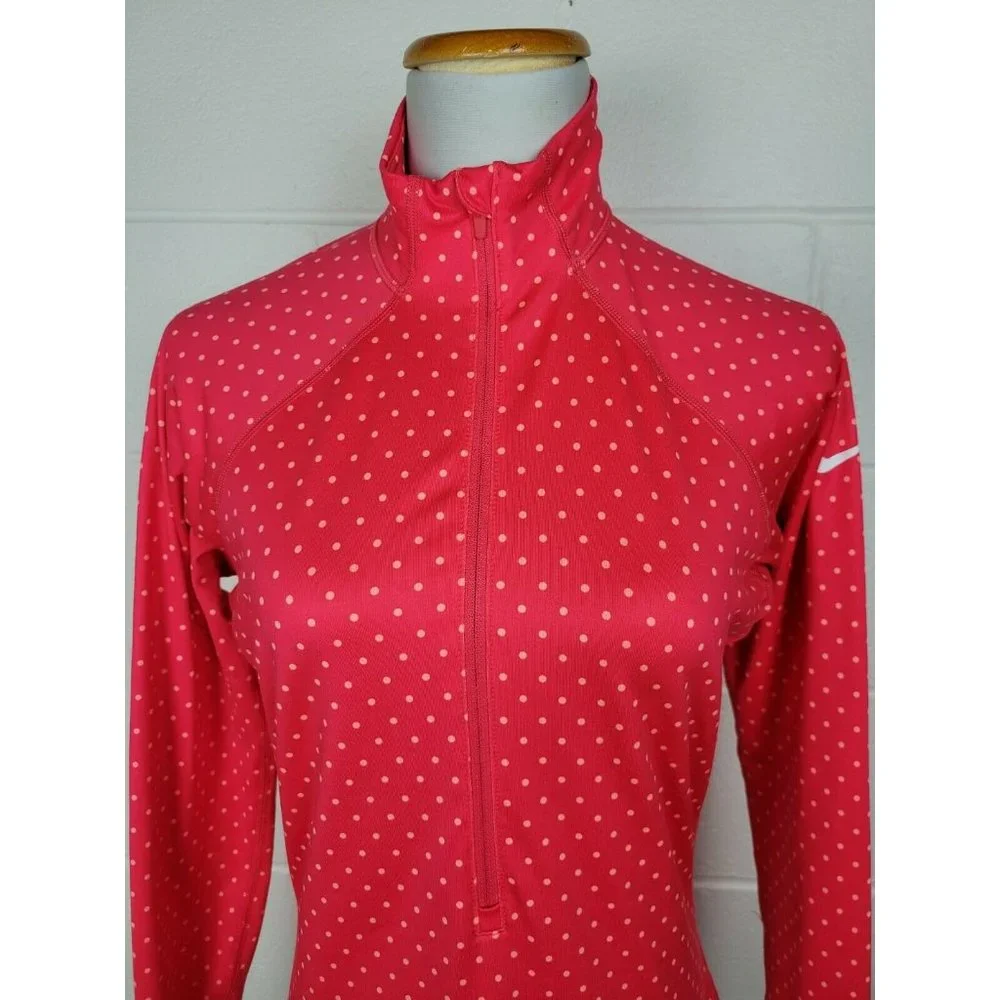 Womens‎ Nike Hyperwarm Dri-fit 1/2 Zip Pullover Pink Polka Dot 548751-676 L